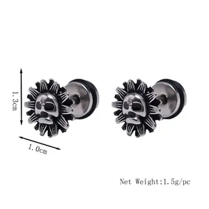 Boucles d'oreilles tête de mort et tournesol en acier inoxydable vintage pour homme