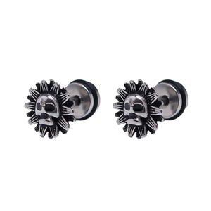 Boucles d'oreilles tête de mort en acier inoxydable style punk sur fond blanc