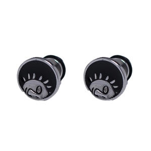 Boucles d'oreilles rétro avec motif soleil et étoile et design d'œil en émail noir