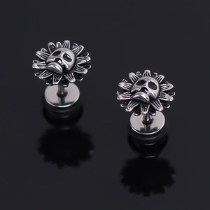 Boucles d'oreilles clous vintage en acier inoxydable avec crâne et tournesol pour homme