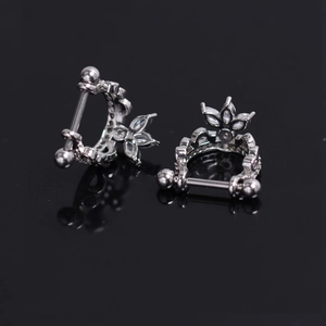 Squisiti Gioielli per Piercing Corporeo in Rame a Corona Argento con Strass Orecchino a Bottone per Cartilagine per Uomo Donna