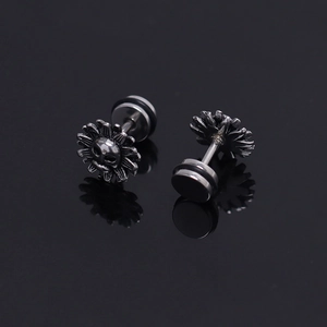 Boucle d'Oreille Clou Vintage Gothique en Acier Inoxydable Crâne Tournesol Homme Punk Bijoux Hip Hop Argent