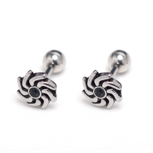Paire de boucles d'oreilles vintage en acier avec zircon noir et design de pétales