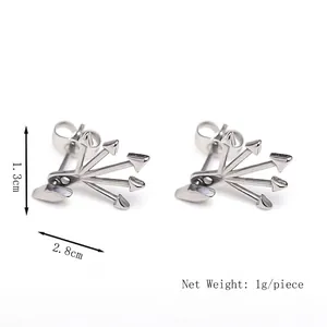 Polished silver stainless steel rivet spike earrings for men with size measurements