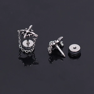 Boucles d'oreilles punk en acier inoxydable avec étoile et chaîne pour hommes