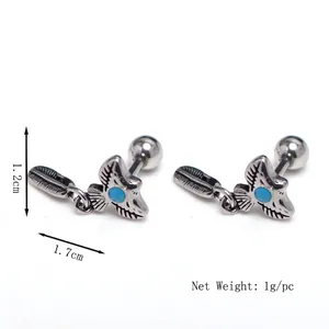 Stainless steel eagle stud earrings with turquoise stone and feather pendants