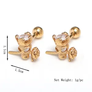 Gothic gold skull earrings with rose and zircon inlay in polished stainless steel