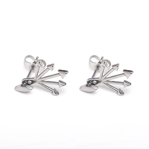 Silver stainless steel stud earrings with edgy radial spike design and butterfly backings