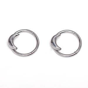 Polished silver crescent moon hoop earrings for women with minimalist metal finish