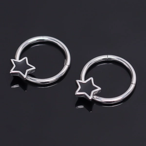 Fashion Stainless Steel Star Hoop Earrings Personality Black Enamel Five-pointed Star Earring Jewelry For Men Unisex