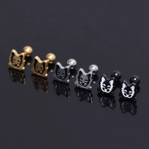 Cool Punk Stainless Steel Tiger Face Stud Earrings Electroplated Enamel Animal Head Ear Bone Nail Unisex Fashion Jewelry
