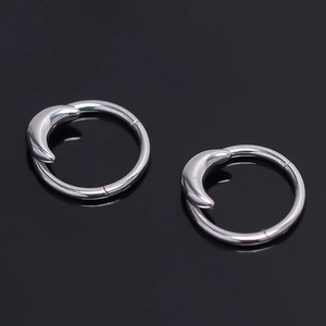 Individual Stainless Steel Crescent Moon Earring Clicker Polished Silver Color Fashion Piercing Jewelry For Men Women Daily Accessory