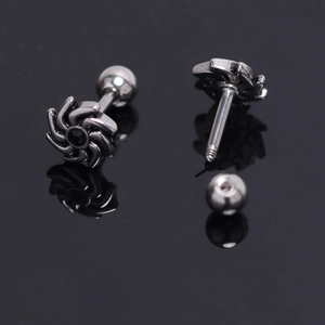 Boucles d'oreilles turbine punk en acier inoxydable avec zircon noir et fermoir à vis