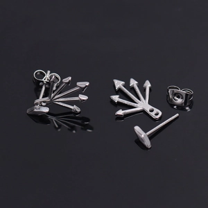Unique stainless steel rivet stud earrings with detachable fanned arrow design for men
