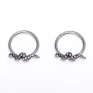 Surgical stainless steel hoop earrings featuring a gothic snake design with scale texture