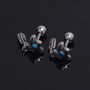 Indian style eagle steel stud earrings with turquoise bead and vintage finish