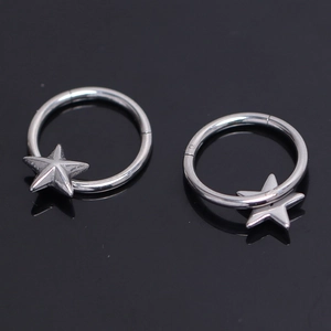Stainless Steel Star Hoop Earrings Silver Color Punk Minimalist Pentagram Ear Buckle Jewelry For Men Women Daily Accessory