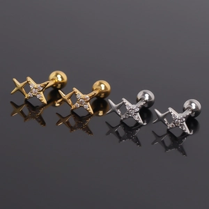 Geometric Star Stainless Steel Stud Earrings Rhinestone Inlaid Screw Back Ball Piercing Ear Bone Nail Jewelry For Unisex