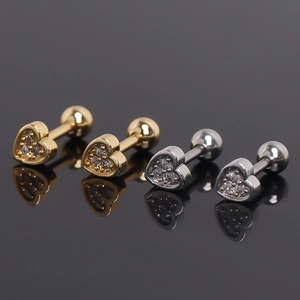 Orecchini a Bottone a Cuore in Acciaio Inossidabile Con Strass Piccoli Chiodi per Ossa Dell'orecchio Con Chiusura a Vite Gioielli di Moda Minimalista per Donna