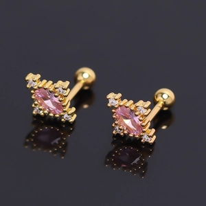 Boucle d'Oreille de Cartilage en Acier Inoxydable Cœur Rose Strass Plaqué Or Boule à Vis Bijoux de Piercing Helix Femme Homme