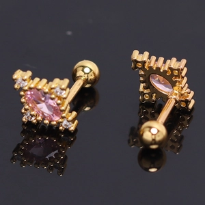 Clous d'oreilles en acier doré avec pierre marquise rose et fermoir à vis sécurisé