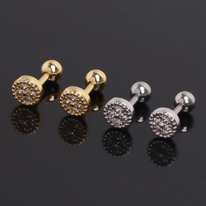Boucles d'Oreilles Clous Géométriques Rondes en Acier Inoxydable Avec Strass Fermeture à Vis Bijoux de Piercing