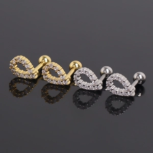 Stainless Steel Heart U-Shaped Rhinestone Stud Earrings With Screw Ball Back For Women Men Personalized Cartilage Piercing Jewelry