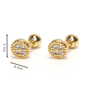 Boucles d'oreilles dorées à vis géométriques avec zircons ronds en forme de fleur