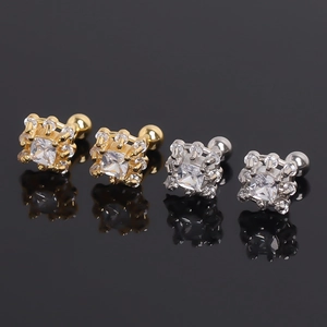 Stainless Steel Square Rhinestone Stud Earrings For Men Women Geometric Personalized Hip Hop Fashion Ear Bone Jewelry Gold Silver