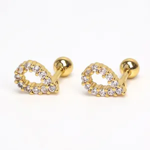 Golden U-shaped heart stud earrings with sparkling crystals measuring 1.3cm x 0.9cm