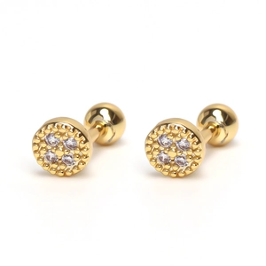Boucles d'oreilles dorées rondes avec fermoir à vis et petites pierres de zircone