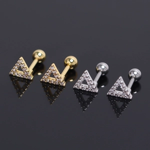Geometric Triangle Rhinestone Stainless Steel Barbell Stud Earrings Screw Back Punk Minimalist Unisex Piercing Jewelry