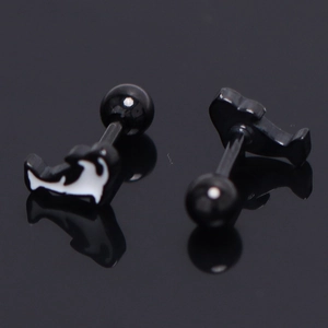 Creative black stainless steel dolphin stud earrings with screw-back design and ball finish