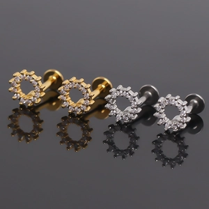 Stainless Steel Geometric Round Rhinestone Stud Earrings Fashion Flat Back Screw Piercing Jewelry For Women Men