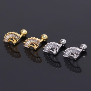 Minimalist Stainless Steel Fan Stud Earrings With Baguette Rhinestone Radiant Screw Back Piercing Jewelry For Unisex Gift