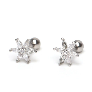 Elegant flower stud earrings with sparkling cubic zirconia and secure screw back closure