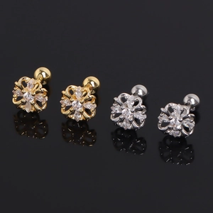 Stainless Steel Flower Rhinestone Stud Earrings Sweet Exquisite Screw Ball Back Helix Earrings For Women Fashion Jewelry