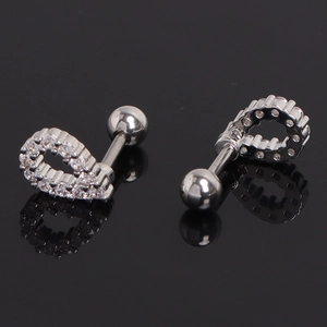 Sparkling U-shaped heart stud earrings with cubic zirconia and silver polished finish