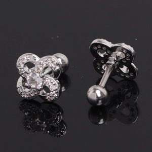 Sparkling four-leaf clover stud earrings with cubic zirconia and screw-back closure