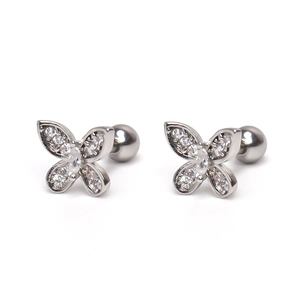 Elegant stainless steel butterfly stud earrings with sparkling cubic zirconia crystals