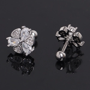 Detailed view showing sparkling crystal flower studs with secure ball screw backs