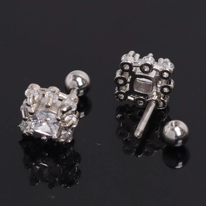 Sparkling square cluster micro-set zircon earrings with threaded ball back studs