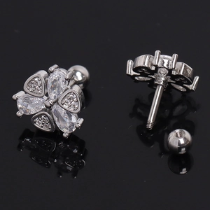 Elegant silver flower stud earrings with sparkling cubic zirconia and screw-back closure
