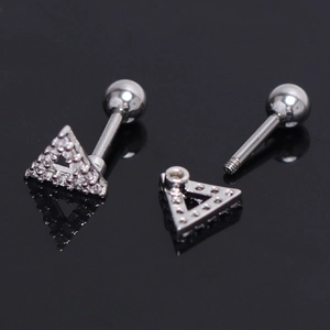 Silver geometric triangle diamond stud earrings with screw ball back for women