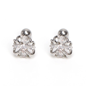 Exquisite flower stud earrings with marquise-cut cubic zirconia and silver plating