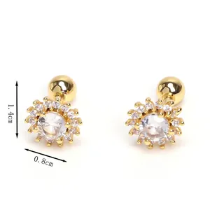 Gold stainless steel sun flower stud earring with white zircons and size dimensions