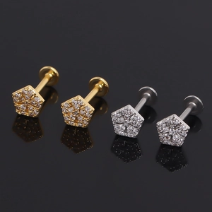Geometrischer Stern Pentagon Knorpel Piercing Ohrstecker Edelstahl Strass Gewinde Ohrknochen Nagel Herren Schmuck