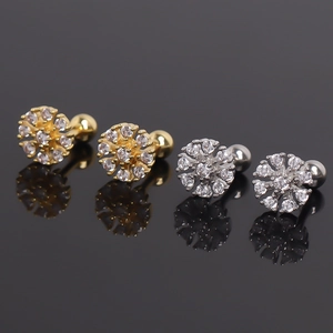 Orecchini a Bottone in Acciaio Inossidabile Fiocco di Neve Stella a Otto Punte Strass Intarsiato Piercing per Cartilagine Geometrico Unisex
