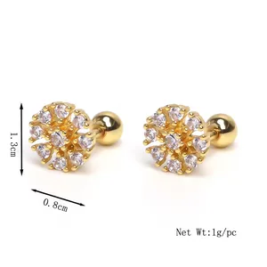 Orecchini a perno a fiore in acciaio inossidabile dorato con brillanti zirconi tondi