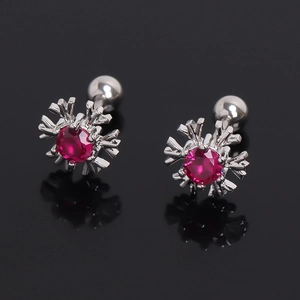 Snowflake Stainless Steel Stud Earrings Red Rhinestone Screw Back Helix Piercing Christmas Jewelry For Women Men